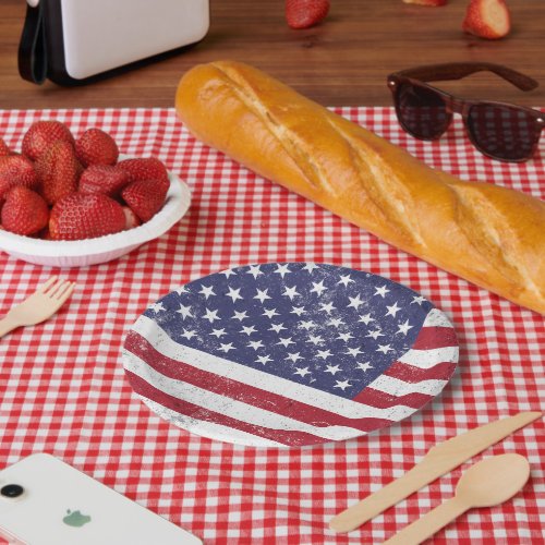 Vintage USA Flag Patriotic American Red White Blue Paper Plates