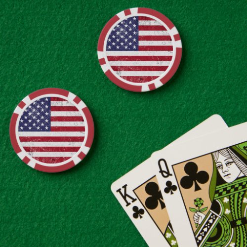 Vintage USA Flag Patriotic American Red White Blue Poker Chips
