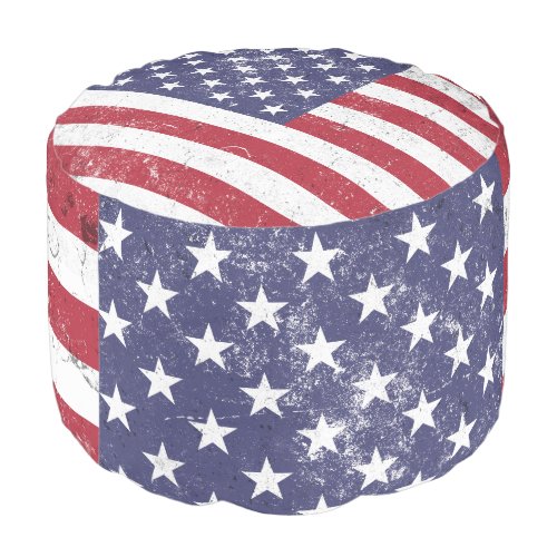 Vintage USA Flag Patriotic American Red White Blue Pouf