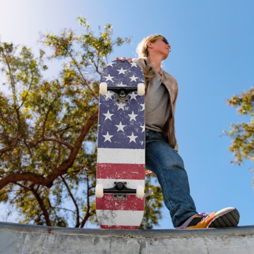Vintage USA Flag Patriotic American Red White Blue Skateboard
