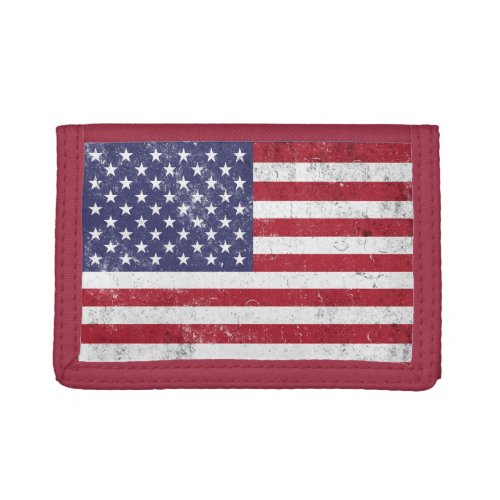 Vintage USA Flag Patriotic American Red White Blue Trifold Wallet