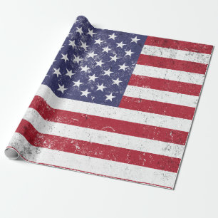 Vintage USA Flag Patriotic American Red White Blue Wrapping Paper