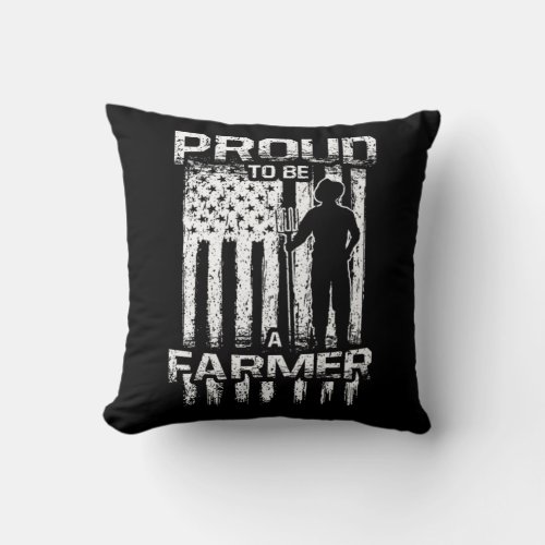 Vintage USA Flag Patriotic Proud To Be A Farmer Throw Pillow