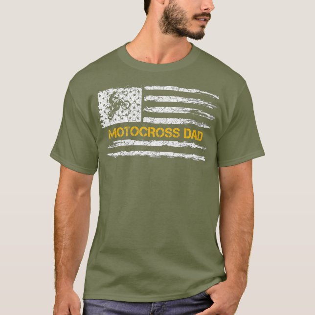 Vintage USA Flag Proud Motocross Dirt Bike Dad T-Shirt (Front)