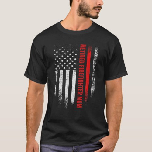 Vintage USA Flag Proud Retired Firefighter Mom Ret T_Shirt