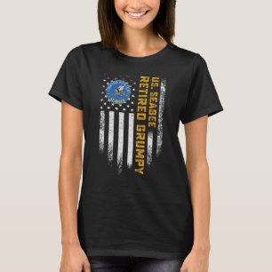 Vintage USA Flag Proud Retired US Seabee Veteran G T-Shirt