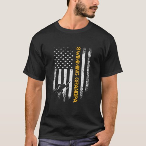 Vintage USA Flag Proud Swimming Grandpa Swimmer T_Shirt