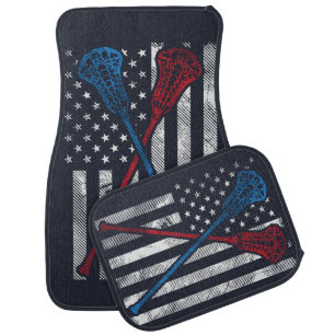Vintage USA Flag Red Blue White Lacrosse Car Floor Mat