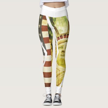 Vintage Usa Flag Statue Of Liberty Chevrons Leggings by GiftsGaloreStore at Zazzle
