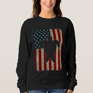 Vintage USA Flag Turtle Animals Lover Zookeeper Fa Sweatshirt