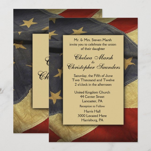 Vintage USA Flag Wedding Invitation (Front/Back)