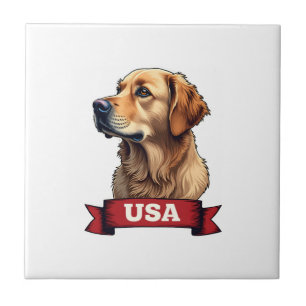 Vintage USA Golden Retriever Engraving Shirt 4 Ceramic Tile