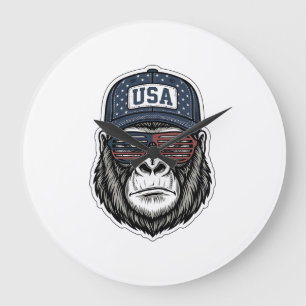 Vintage USA Gorilla Sunglasses Patriotic Shirt Des Large Clock