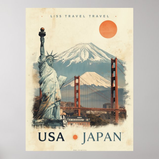 Vintage USA Japan Travel Retro Featuring Poster (Front)