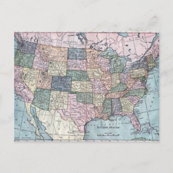 Vintage Usa Map Postcard by ellesgreetings at Zazzle