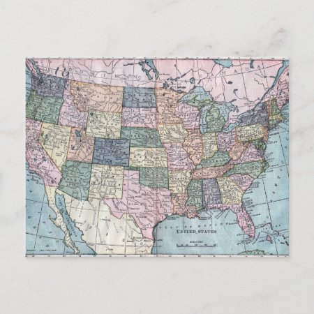Vintage Usa Map Postcard