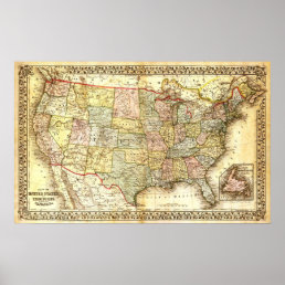 Vintage USA Map Poster