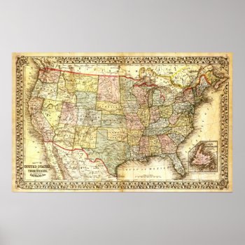 Vintage Usa Map Poster by Tissling at Zazzle