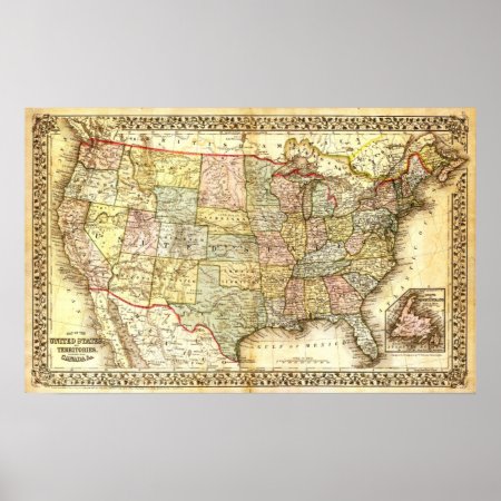 Vintage Usa Map Poster