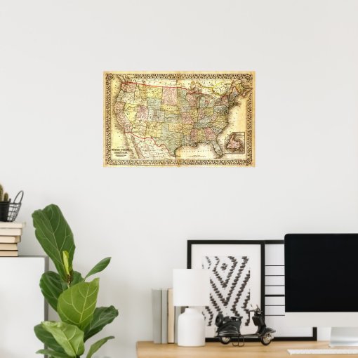 Vintage USA Map Poster | Zazzle