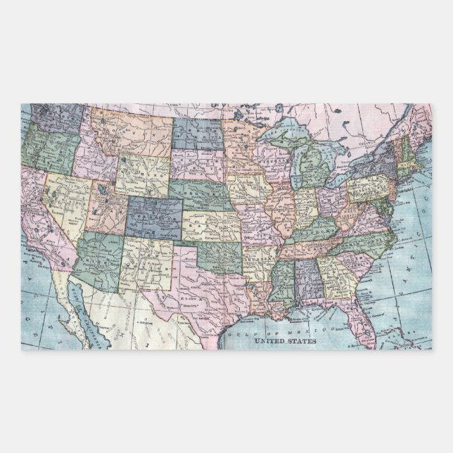 Vintage USA Map Rectangular Sticker (Front)