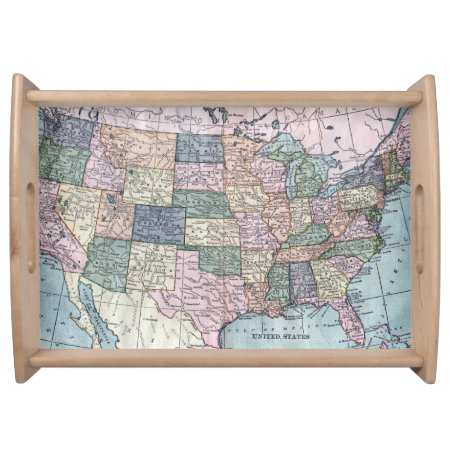 Vintage Usa Map Serving Tray