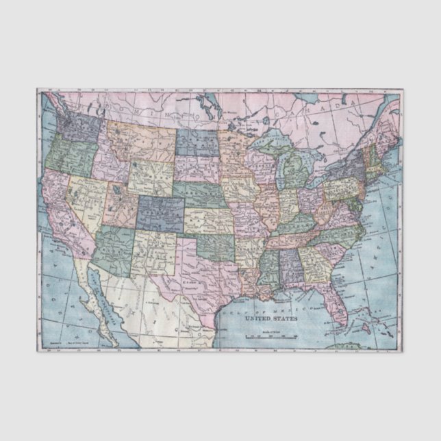 Vintage USA Map Tissue Paper (Front)