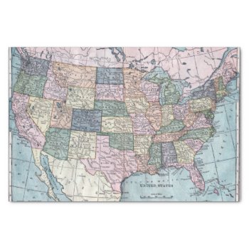 Vintage Usa Map  Tissue Paper by ellesgreetings at Zazzle