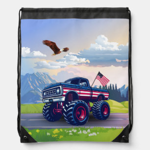 Vintage, USA monster truck Drawstring Bag