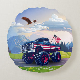 Vintage, USA monster truck Round Pillow