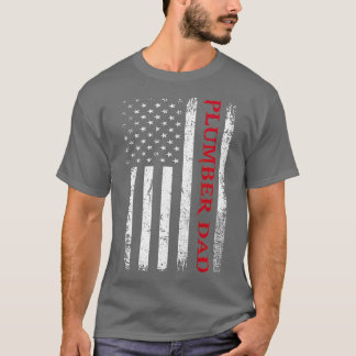 Vintage USA Plumber Dad American Flag Funny Day T-Shirt