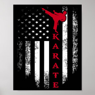 Vintage Usa Red White Karate American Flag Cool Poster