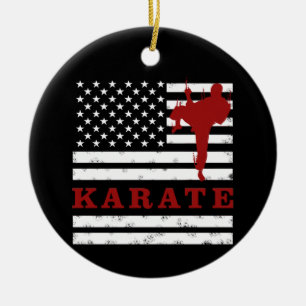 Vintage USA Red White Karate American US Flag Ceramic Ornament