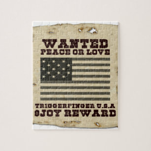 Vintage USA Wanted: Wanted: Peace or Love Design Jigsaw Puzzle