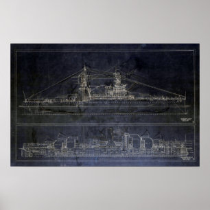 Vintage USS Arizona Blueprints Poster