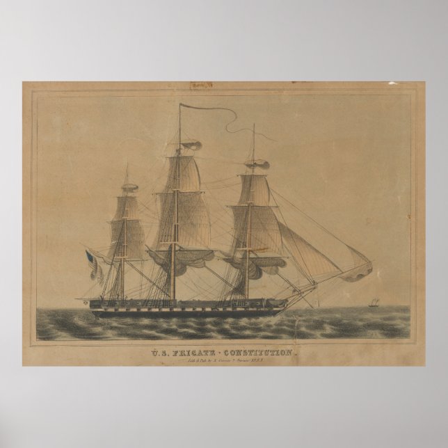 Vintage USS Constitution Ship Illustration (1846) Poster (Front)