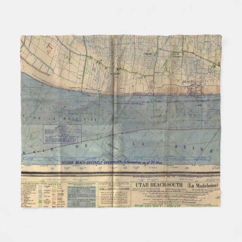 Vintage Utah Beach D_Day Invasion Map 1944 Fleece Blanket