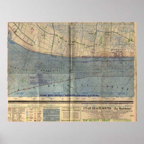 Vintage Utah Beach D_Day Invasion Map 1944 Poster