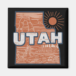 Vintage Utah State Map Retro USA Travel Map Magnet