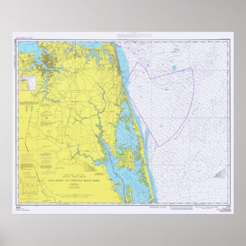 Vintage VA Beach to Outer Banks NC Map 1976 Poster