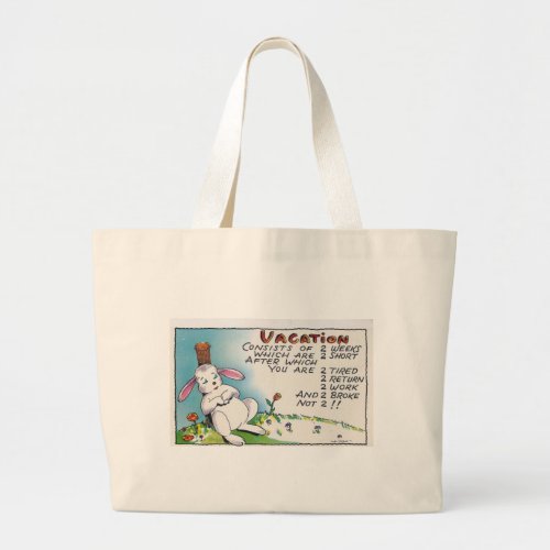 Vintage Vacation Humor Rabbit Large Tote Bag