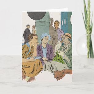 Vintage Vacation, Passengers Cruise Ship on Deck Card