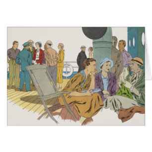 Vintage Vacation, Passengers Cruise Ship on Deck Cards