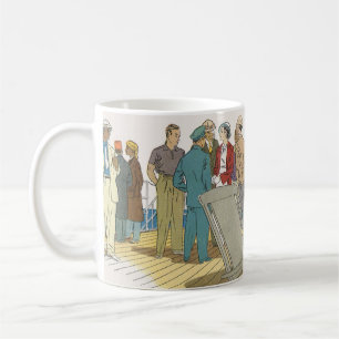 Vintage Vacation, Passengers Cruise Ship on Deck Coffee Mug