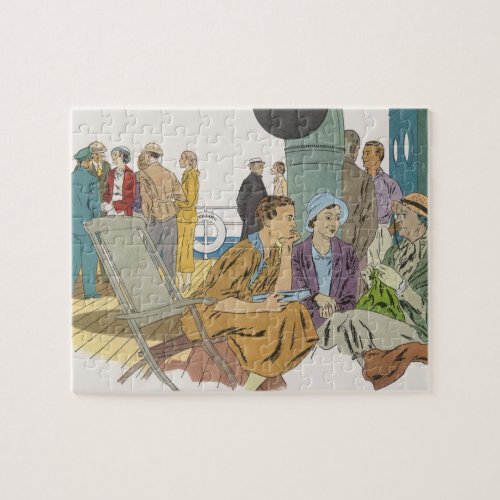 Vintage Vacation Passengers Cruise Ship on Deck Jigsaw Puzzle
