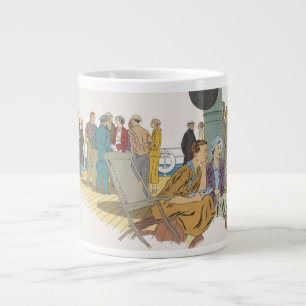 Vintage Vacation, Passengers Cruise Ship on Deck Large Coffee Mug