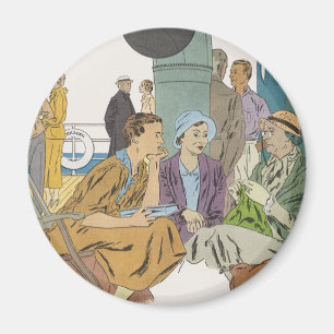 Vintage Vacation, Passengers Cruise Ship on Deck Magnet