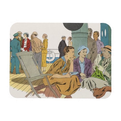 Vintage Vacation Passengers Cruise Ship on Deck Magnet