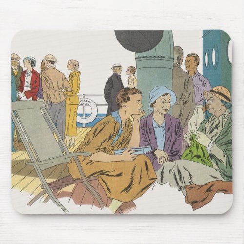 Vintage Vacation Passengers Cruise Ship on Deck Mouse Pad