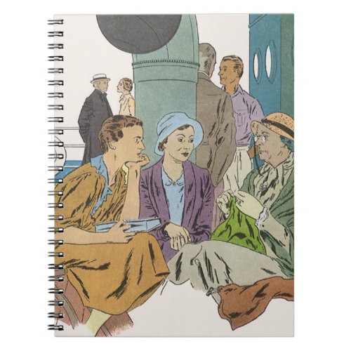 Vintage Vacation Passengers Cruise Ship on Deck Notebook
